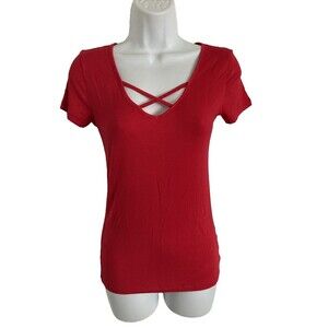 American Dream Top Women's Size Small Red Short Sleeve Criss Cross Shirt NWOT